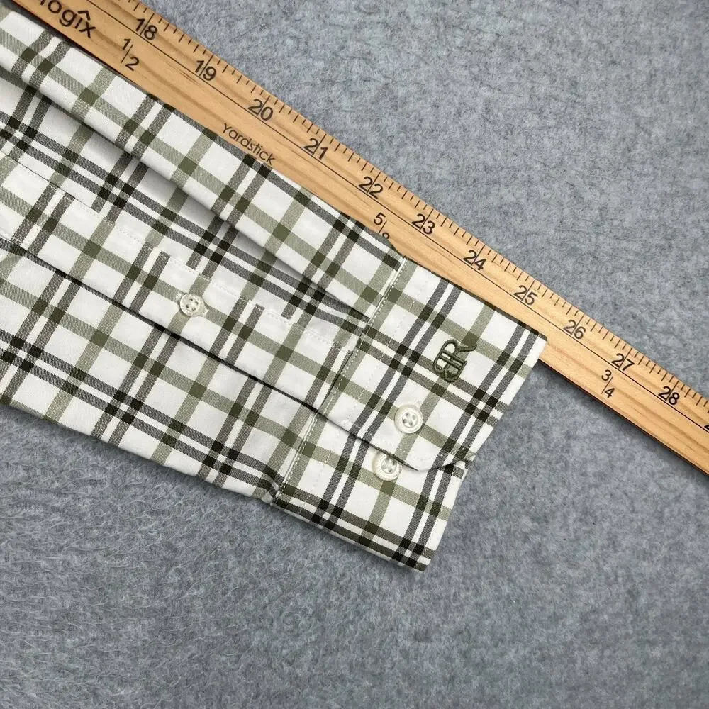 Banana Republic Slim Fit Shirt White Green Plaid Casual Button Up Long Sleeve M